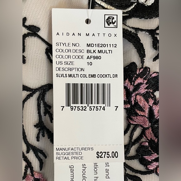AIDAN MATTOX- NWT Sz 10 Midi, Cream Backgr. w/Hand-Embroidered Florals MSRP $275 - Picture 14 of 16